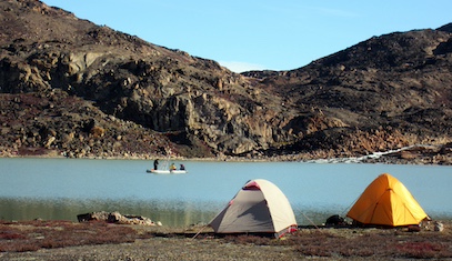 A camp set up in Greenland for taking sediment cores